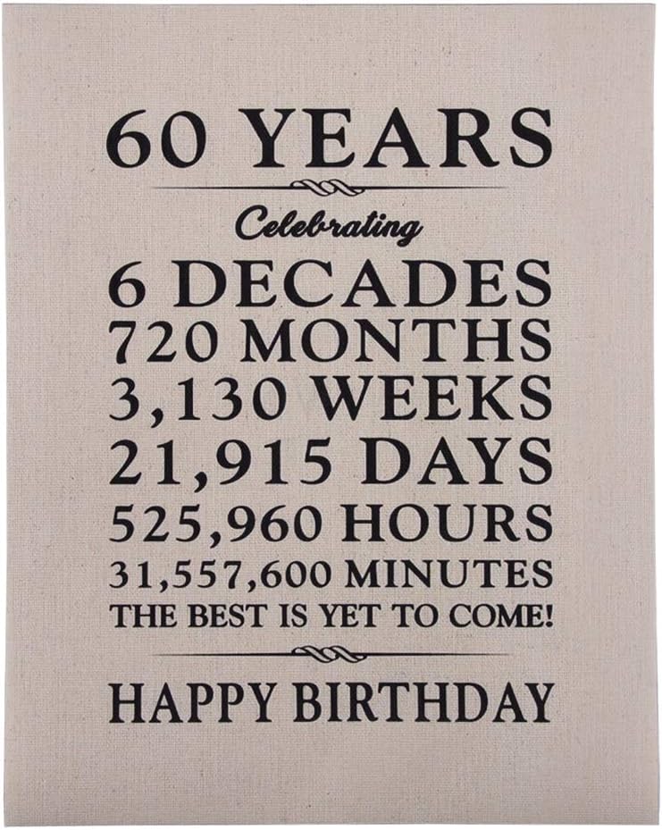Rustic Birthday Burlap art Print with Frame 11" W X 13" H, 1958 60th birthday gifts for Men, friends,Perfect Husband Birthday Gifts, 60th Birthday Home Decor