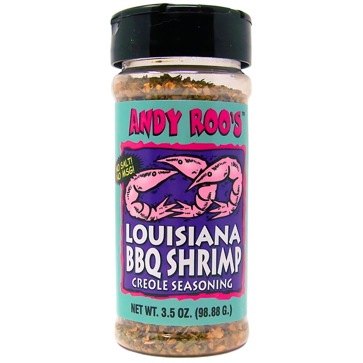 Andy Roo's No Salt No MSG Louisiana BBQ Shrimp Creole Seasoning, 3.5 Ounce Shaker