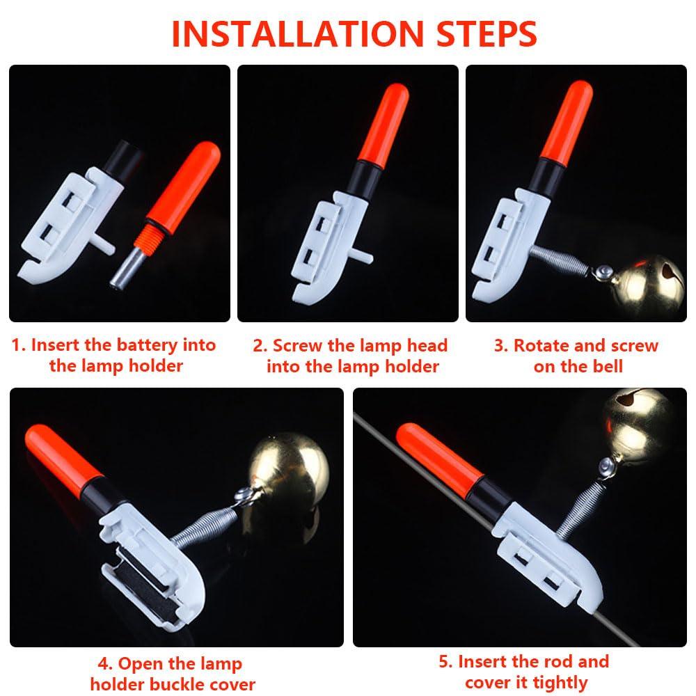 6 Pezzi Starlight Pesca a Batteria, Starlight LED Pesca, Campana di Allarme di Pesca Impermeabile con Caricatore e Batteria per La Pesca Notturna