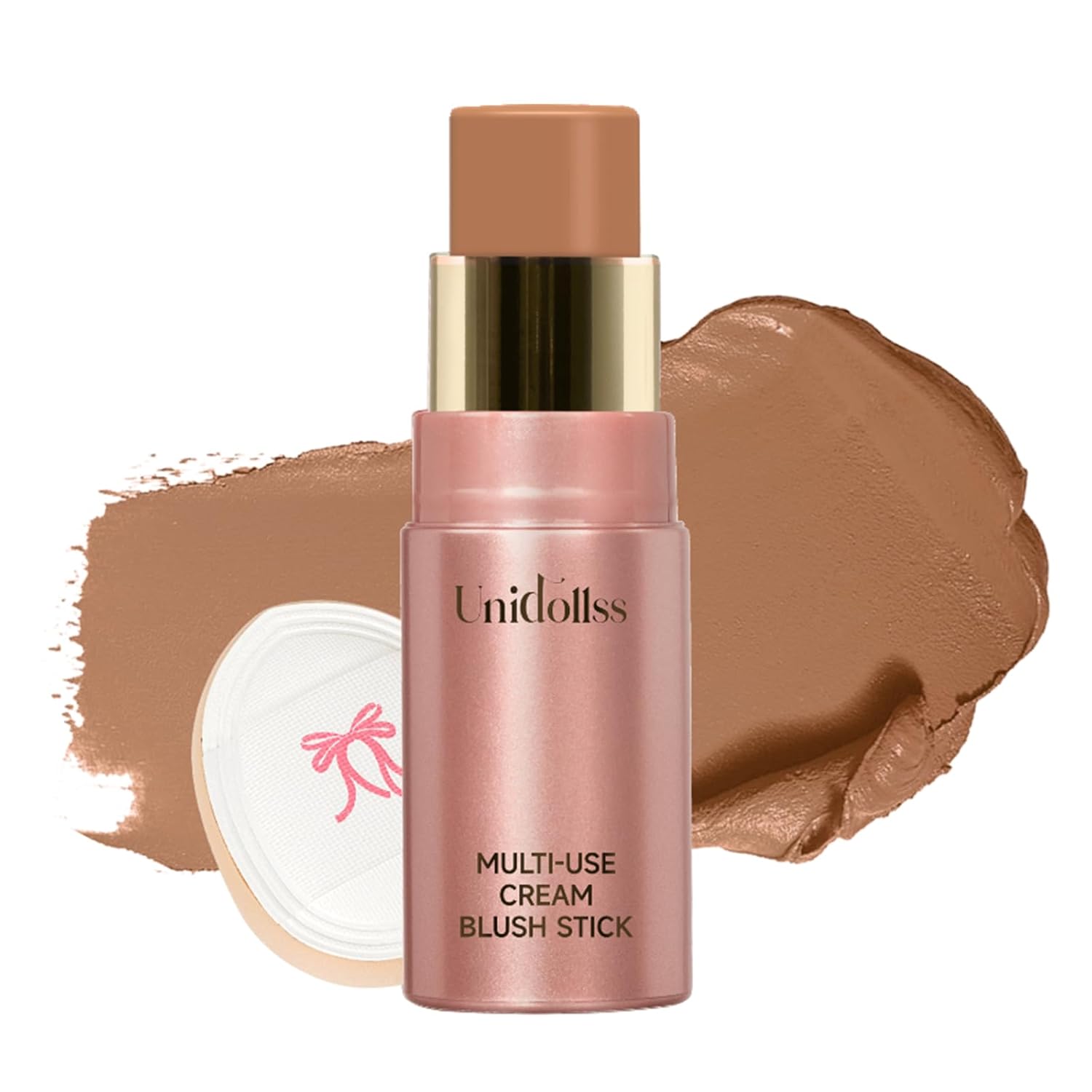 Multi-Use Makeup Cream Blush Stick, Unidollss 3-in-1 Buildable Contour Bronzer Blush Stick, Hydrating formula, All day wear, Easy Application with Thumb Puff Included (05 SUNSHINE)