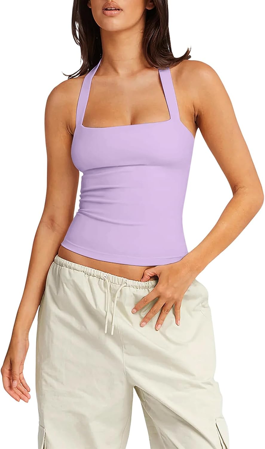 LASLULU Womens Sexy Halter Sports Bra Workout Tops Wirefree Sleeveless Gym Yoga Tank Tops Y2k Casual Crop - Image 6