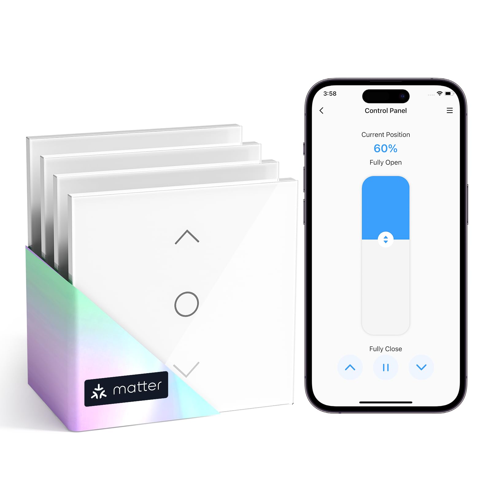 meross Interruttore per tapparelle opaco Smart (cavo neutro necessario), interruttore per tenda compatibile con HomeKit, Alexa e Google Home, controllo percentuale, controllo vocale e telecomando