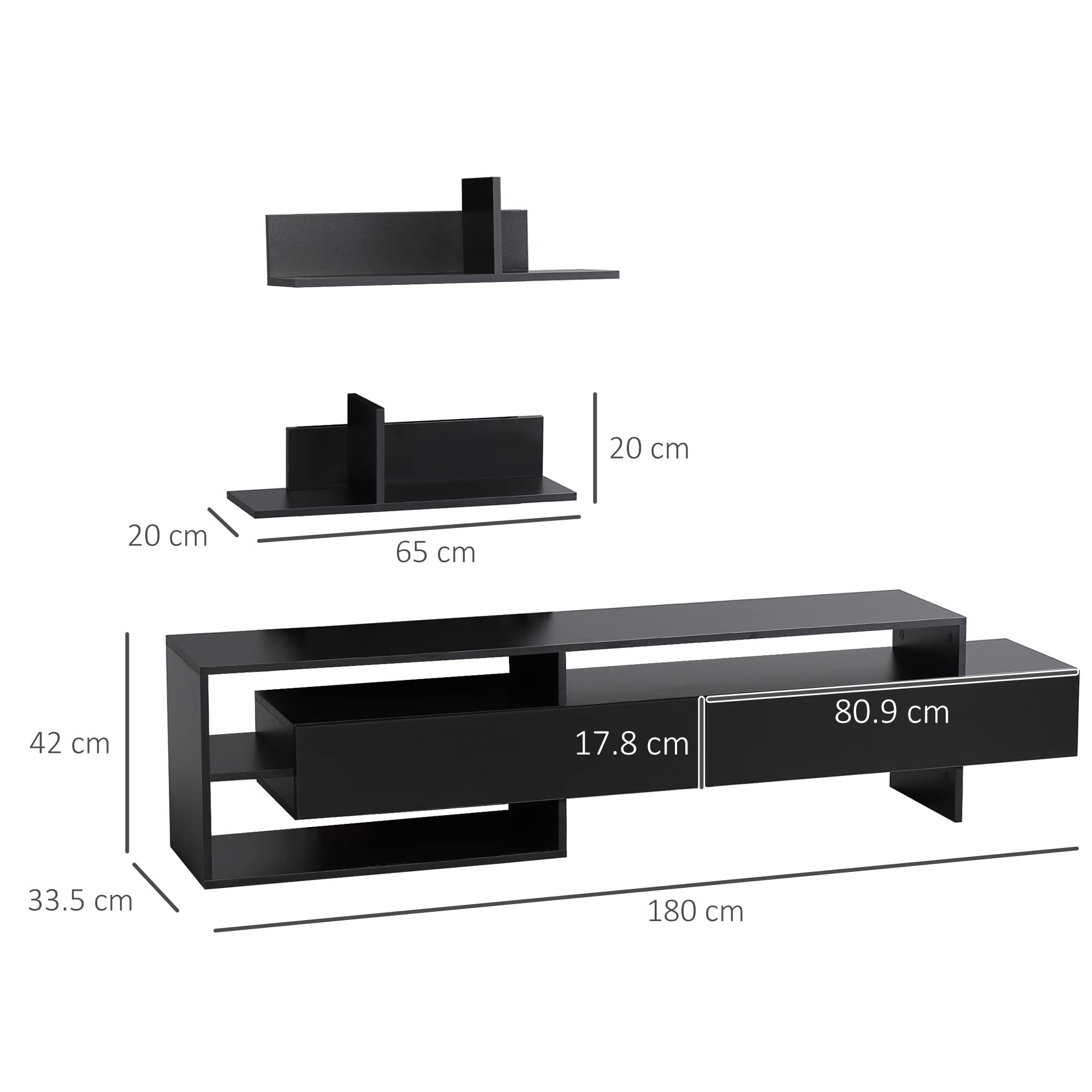 HOMCOM Mobile Porta TV Moderno con 2 Mensole in Legno, Mobiletto per Televisore con Vani Aperti e Armadietti, Nero