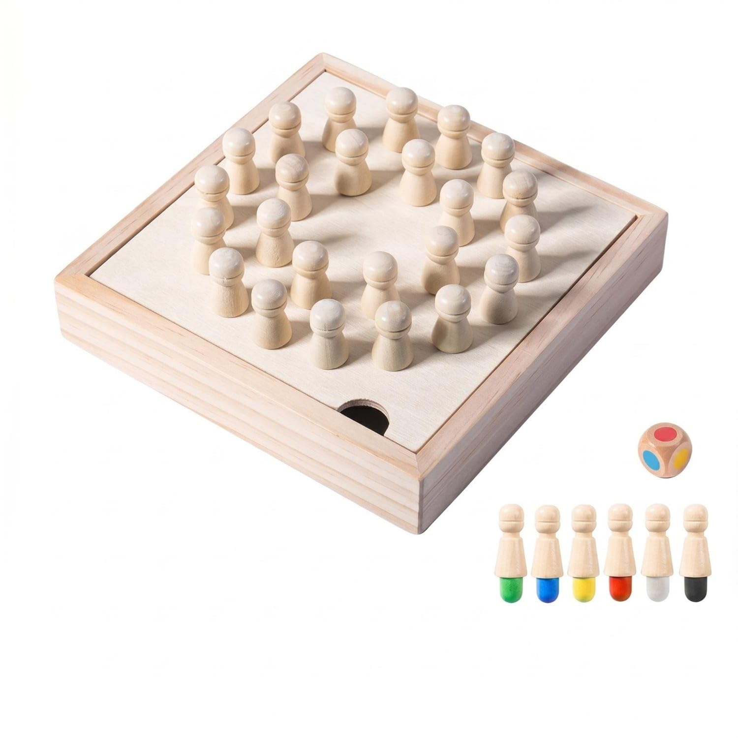 Circular Holes Wooden Memory Chess Game Recessed Color Memory Board Game Square Frame Rounded Tops, Upgraded Memory-image-48