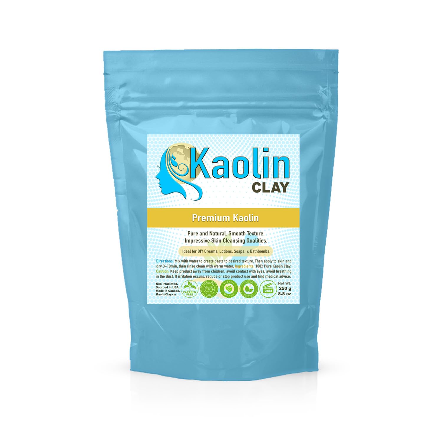 Pure Kaolin Clay - 100% Natural | 8.8 Ounces/250g | Smooth and Silky Texture, Easy Mixing, Perfect for Face, Body, and Bathbombs