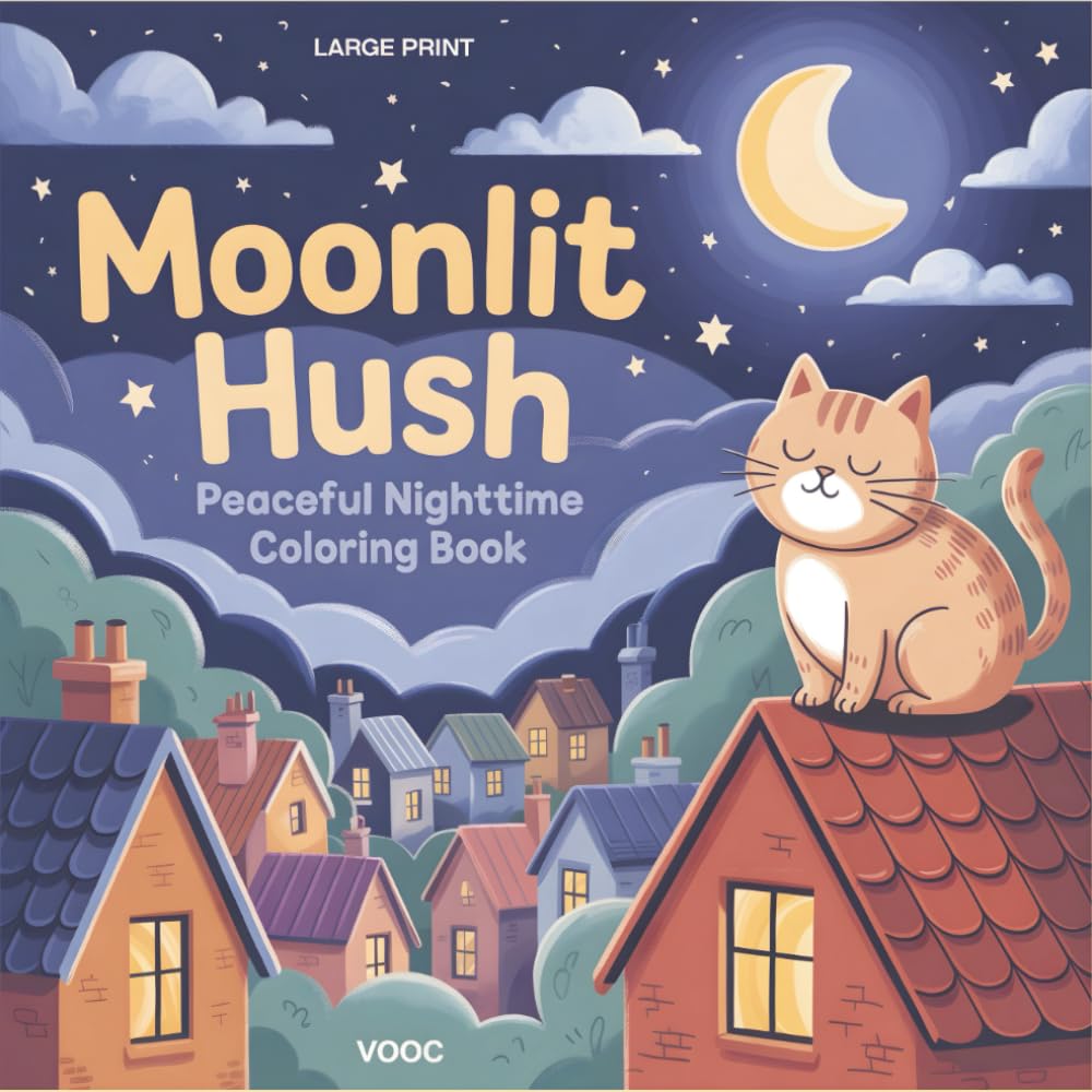 Moonlit Hush: Peaceful Nighttime Coloring Book - Large Print with Adorable Sleeping Animals, Cozy Evening Scenes, and Tranquil Moonlight Illustrations ... (Breathe Easy Coloring for Stress Relief)