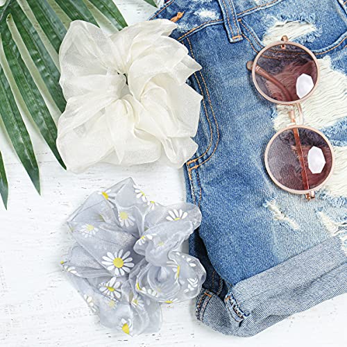 Hair Tie Scrunchie Ponytail Wrap Holder - Fabric Scarf Bow Flower, Chiffon Leopard, Pearl Tube Ring Elastic Hair Band (Scrunchies 2 Set - Cherry Pink/White 2) #TOP1