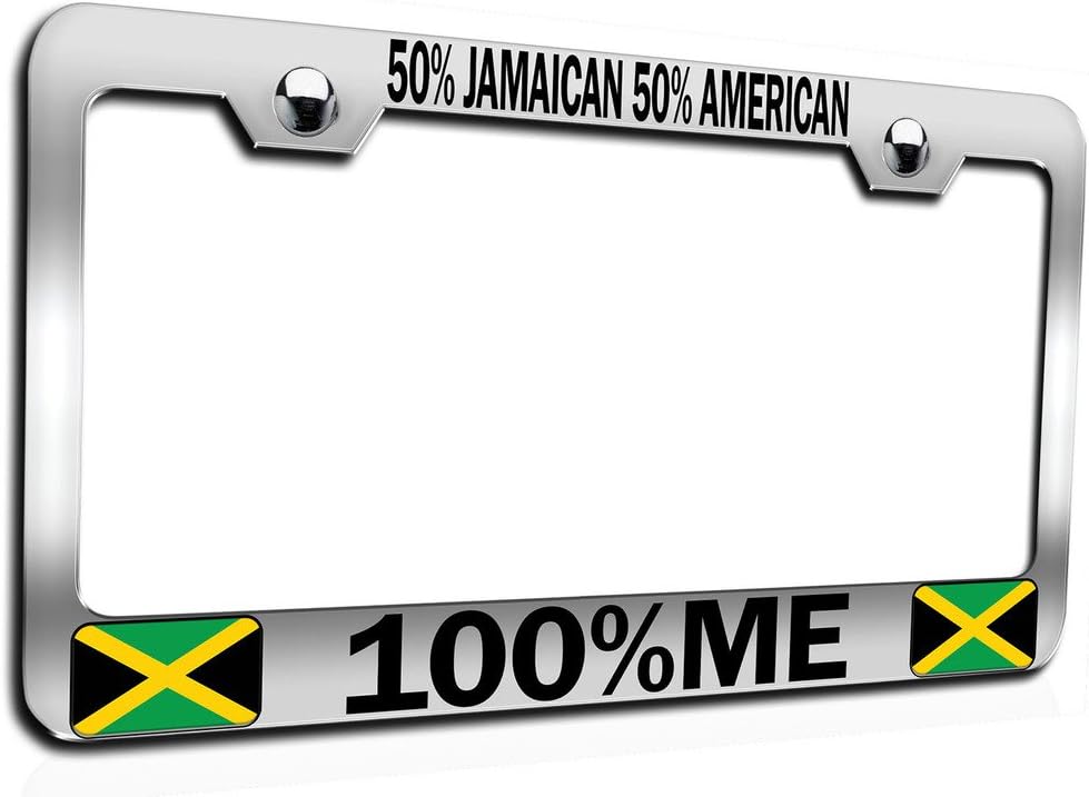Makoroni - 50% Jamaican 50% American 100% ME Jamaican Ch Steel Auto SUV License Plate Frame, License Tag Holder