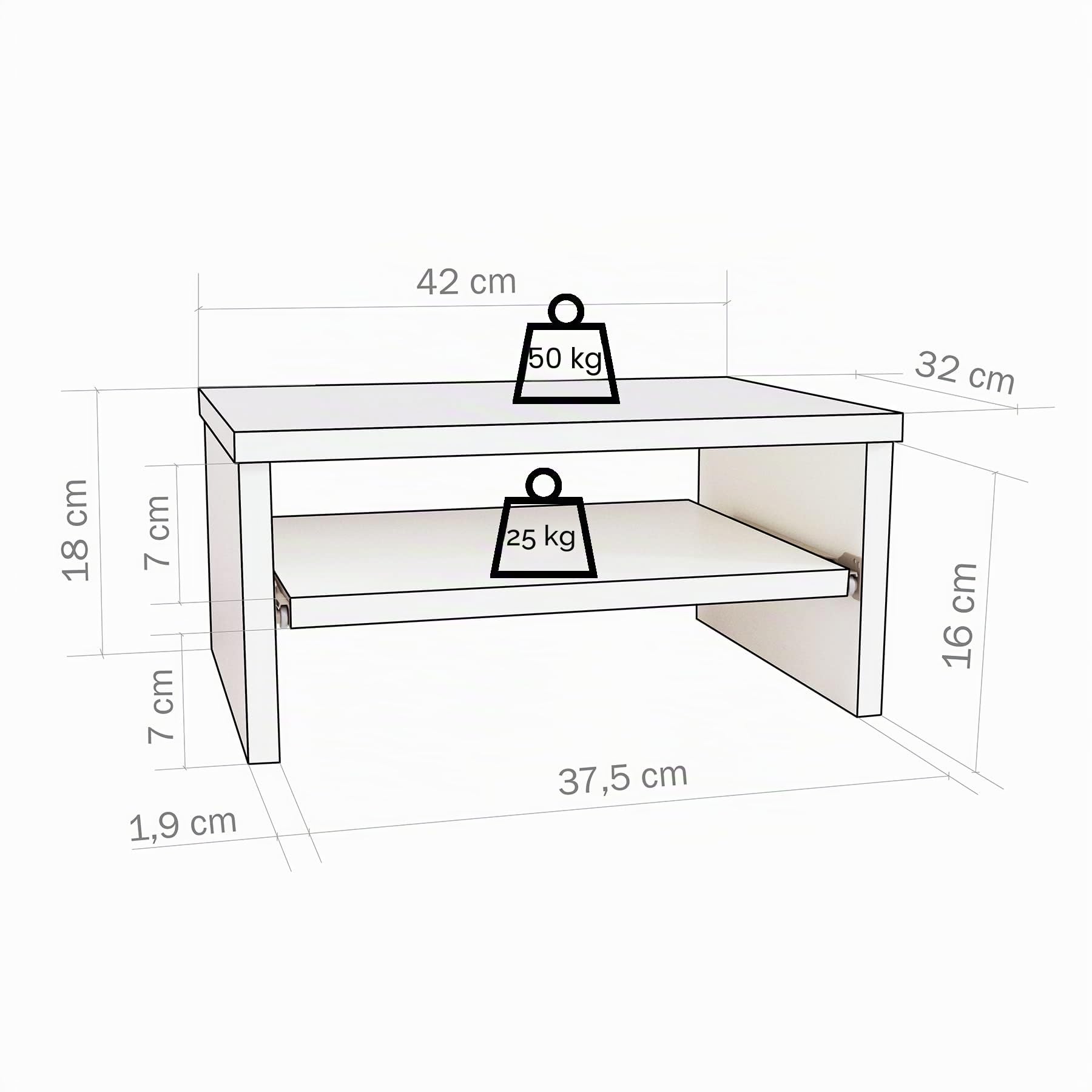 Henor Soporte Monitor de Madera con Bandeja Extraíble 42 x 32 x 18 cm. Soporta 50 Kg. Blanco