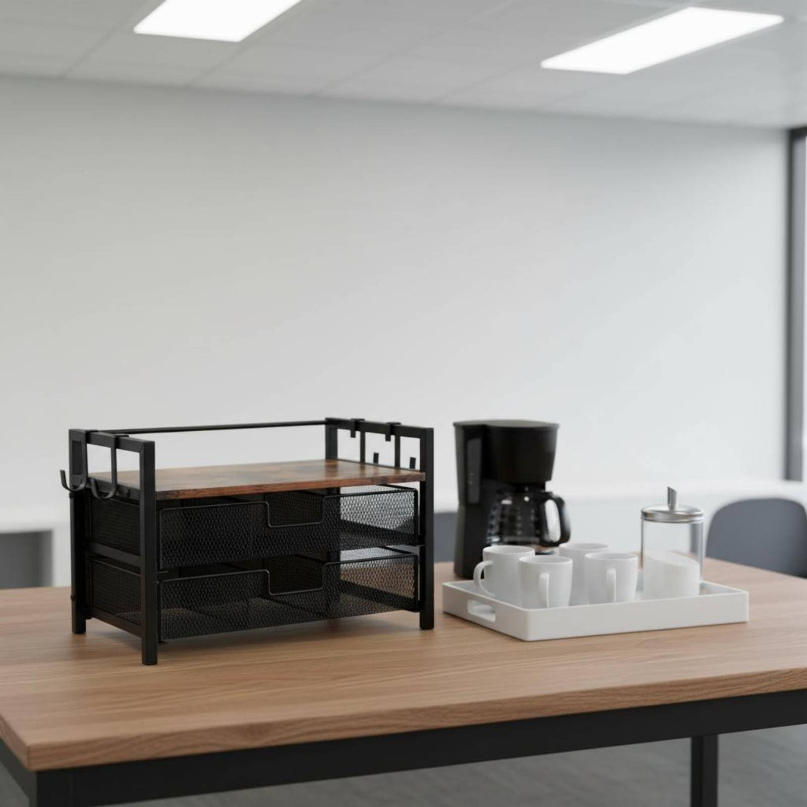 Portacapsule Caffè Doppio Strato Salvaspazio Organizzatore Capsule Caffè in Griglia Scorrevole da Organizzare Supporto in Legno Rustico per Cucina