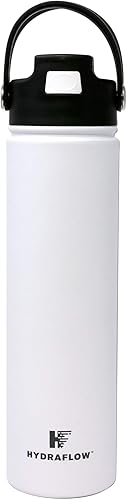 Hydraflow Hybrid - Botella de agua aislada al vacío de triple pared con popote abatible (25 onzas, CB Rugby) termo de metal de acero inoxidable,