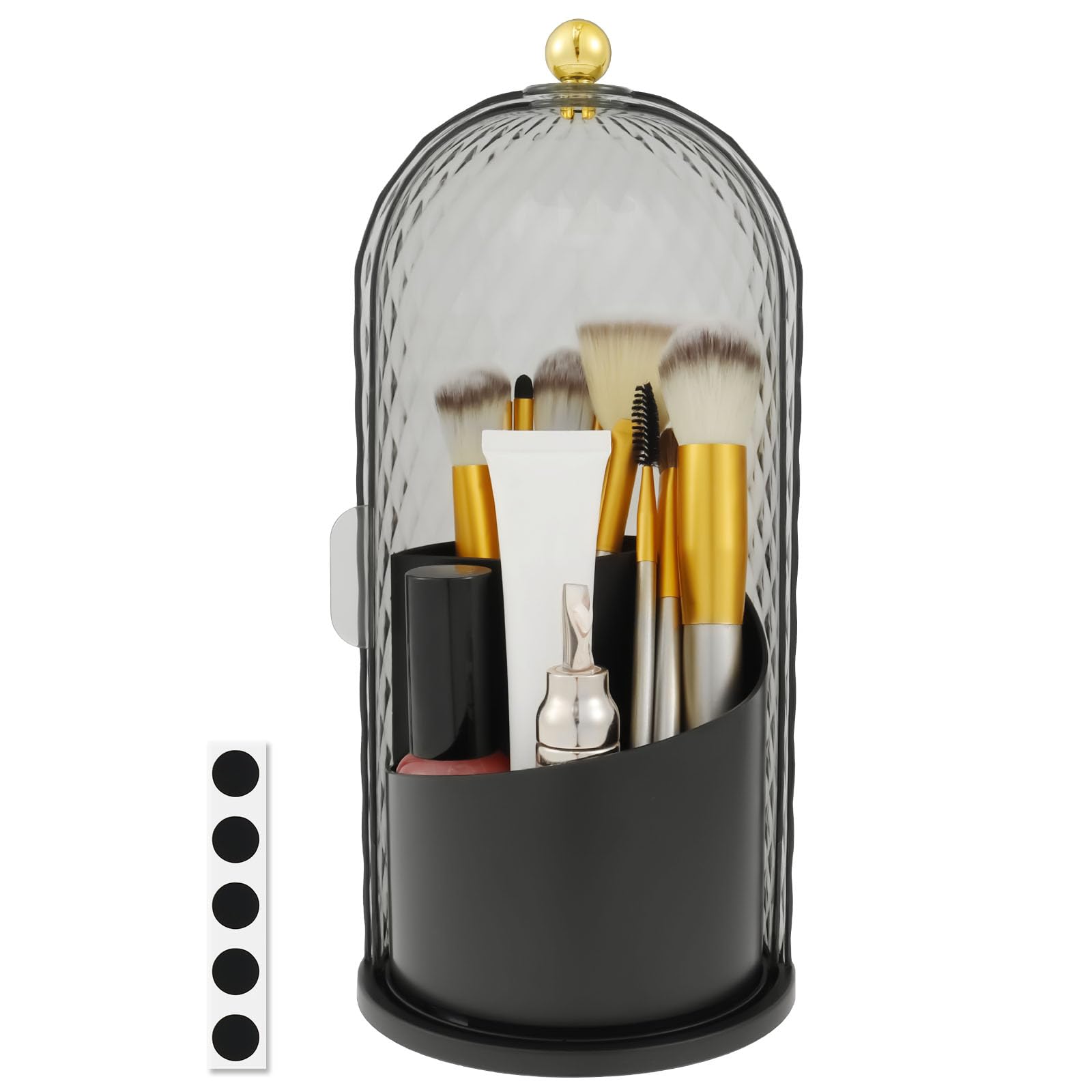 MENIBBLER Concealed Toothbrush Holder, 360° Rotating Makeup Brush Organizer, Covered Makeup Brush Holder with Sliding Lid, Dustproof Cosmetic Brushs Container for Toothbrush Lipstick Vanity(Black)