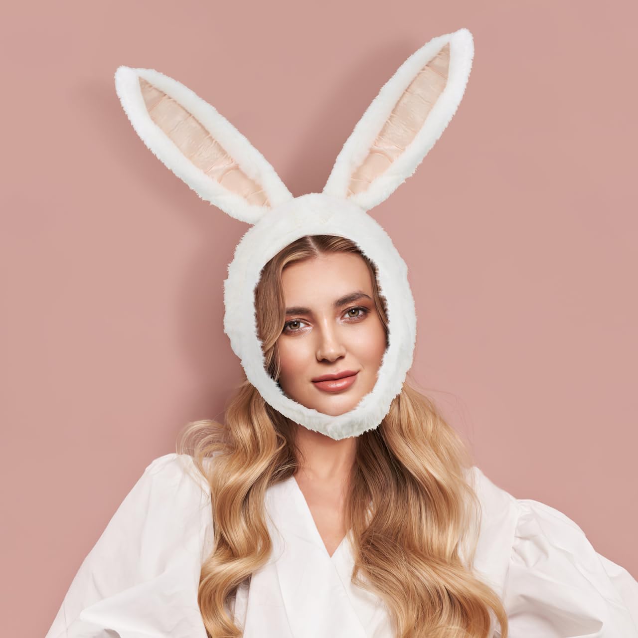 Amosfun Cuffia con orecchie da coniglio, cappello a forma di animale, in peluche, per donne e ragazze