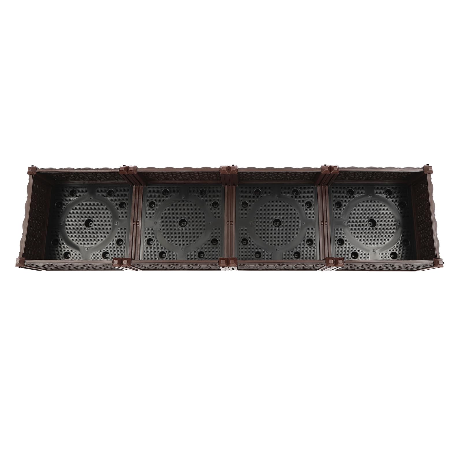 Jardinera de plástico, jardinera con 4 compartimentos de almacenamiento, maceta de 156 x 39 x 22 cm para balcones, jardines, terrazas, patios, etc., color marrón oscuro