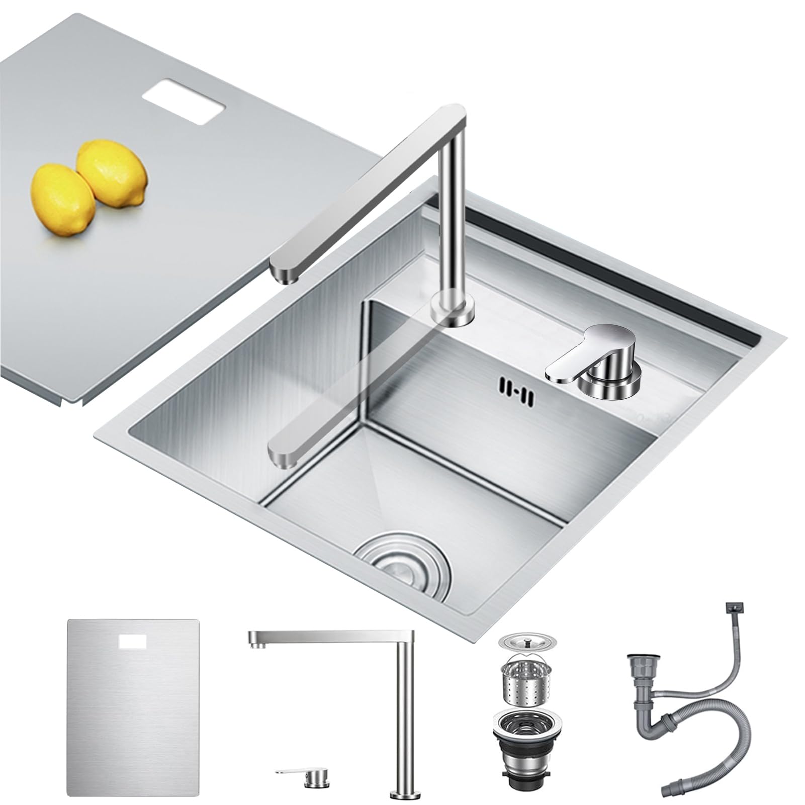 Hidden Concealed Kitchen Bar Sink with Folding Faucet, Hidden Stainless Steel Undermount Workstation Bar Single Bowl Sink for Small Kitchen Prep RV (Silver B, 30x45x22CM)