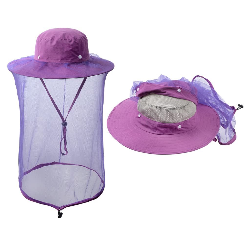 Zffxh Men's Purple Mosquito Fly Head Net Hat Netting Fishing Cap Bee Beekeeping Beekeeper Veil Hats For Wo