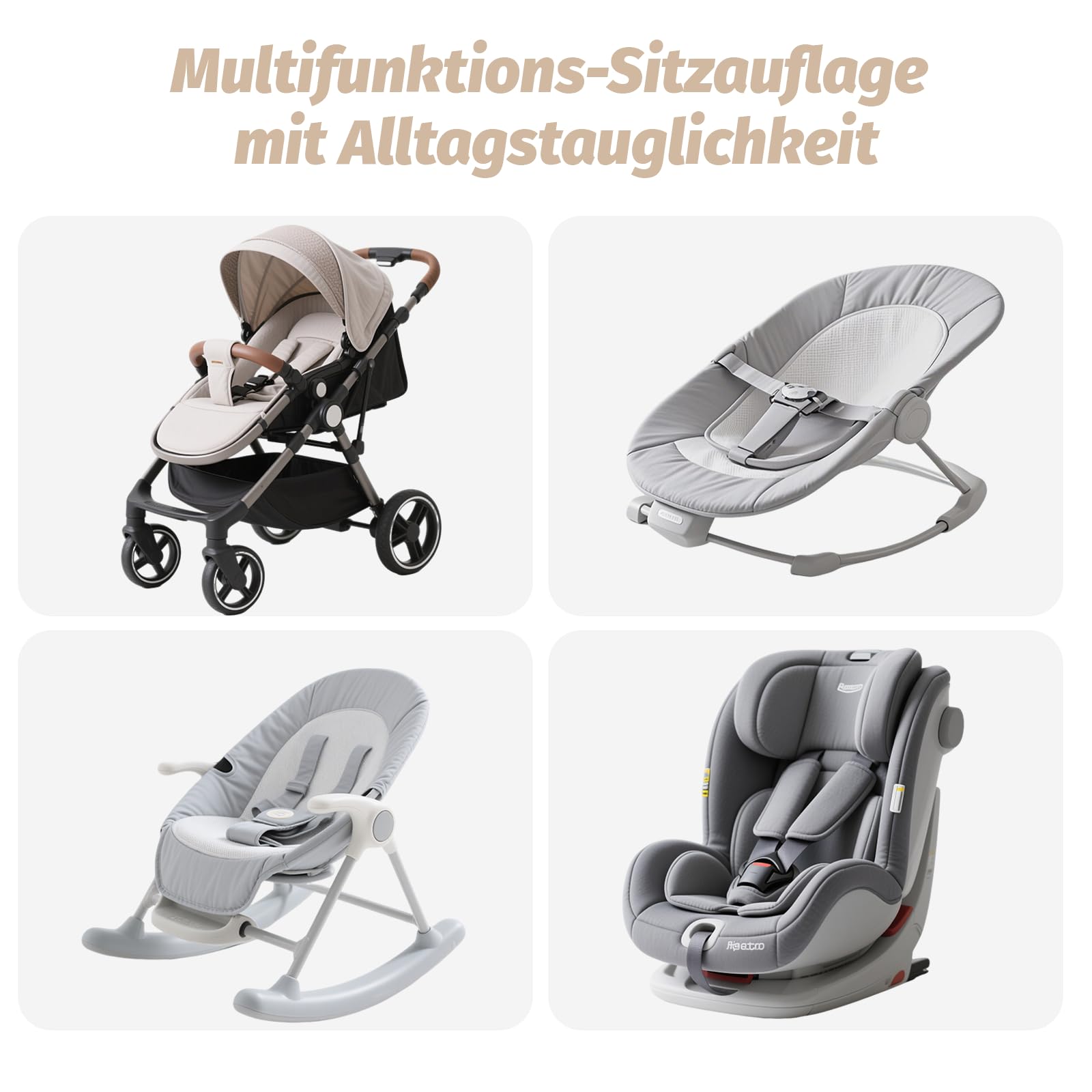 Coussin de siège auto pour bébé - Soutien de la tête et du corps pour nouveau-né - Coussin réversible 2 en 1 - Coussin de poussette doux - Pour sièges auto, landaus, poussettes et balançoires - Gris