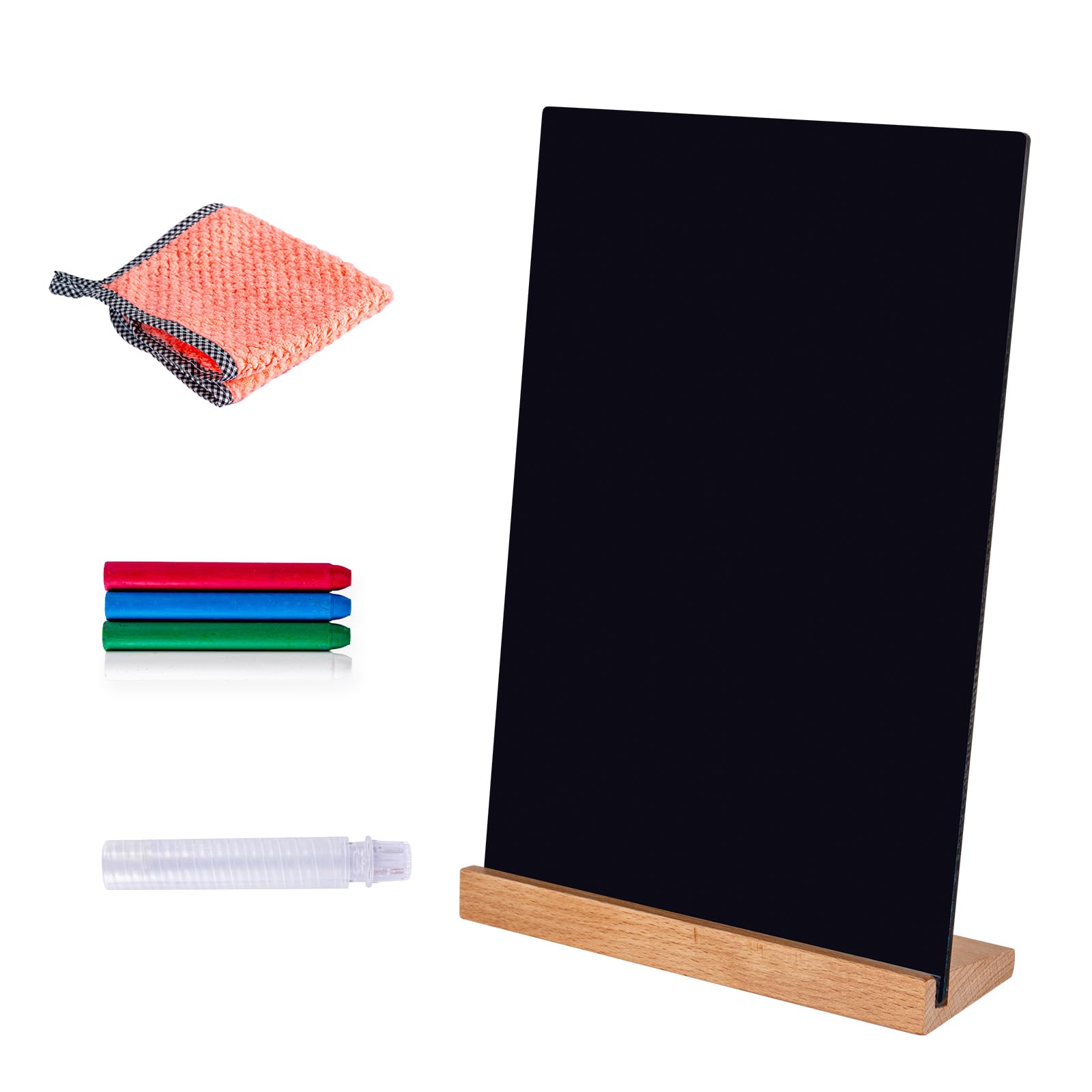 A4 Chalkboard, 297 x 210mm Acrylic Tabletop Blackboard with Stand, Menu Chalk Board Sign for Wedding, Bar, Restaurant, Party (Slant Style)