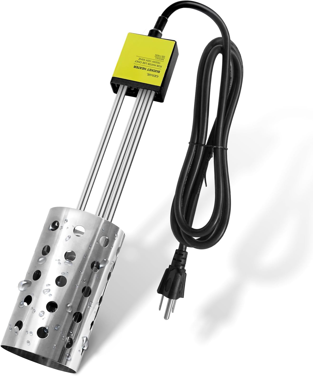 1500W Immersion Heater, GESAIL Bucket Water Heater with 304 Stainless-Steel Guard, Submersible Bucket Heater with Thermostat and Auto Shutoff, Perfect for Home Travel and Winter Job