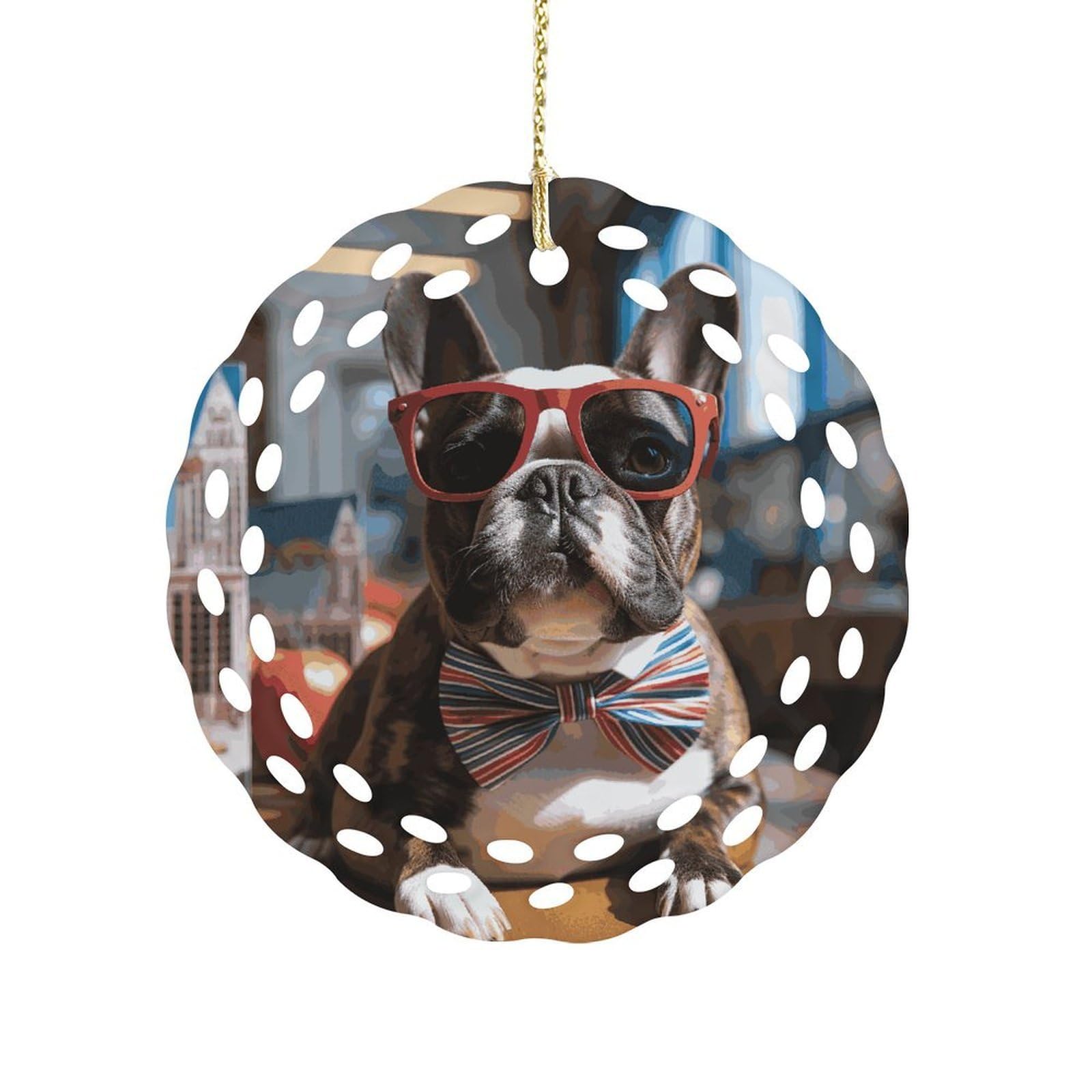 Fekiloot Women's Style French Bulldog Wearing Sunglasses Ceramic Ornaments 3 Inch Round,Holiday Keepsake For ,Girls,Pet Owners,Hanging Ornament Gifts Idea For Home