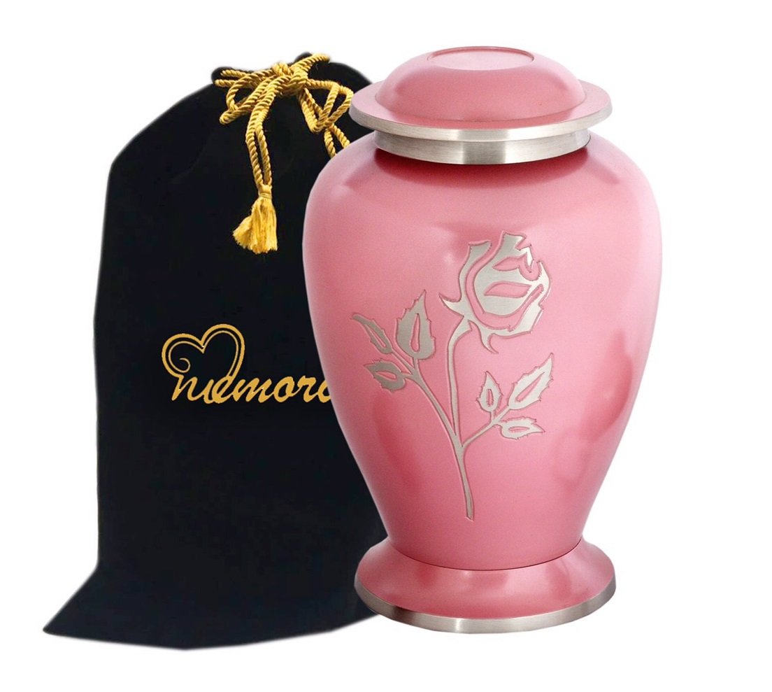 MEMORIALS 4UMemorials4u Avondale Pink Pearl Rose Brass Cremation Urn for Human Ashes - Adult Funeral Urn Handcrafted and Engraved - Affordable Urn for Ashes - Large Urn Deal