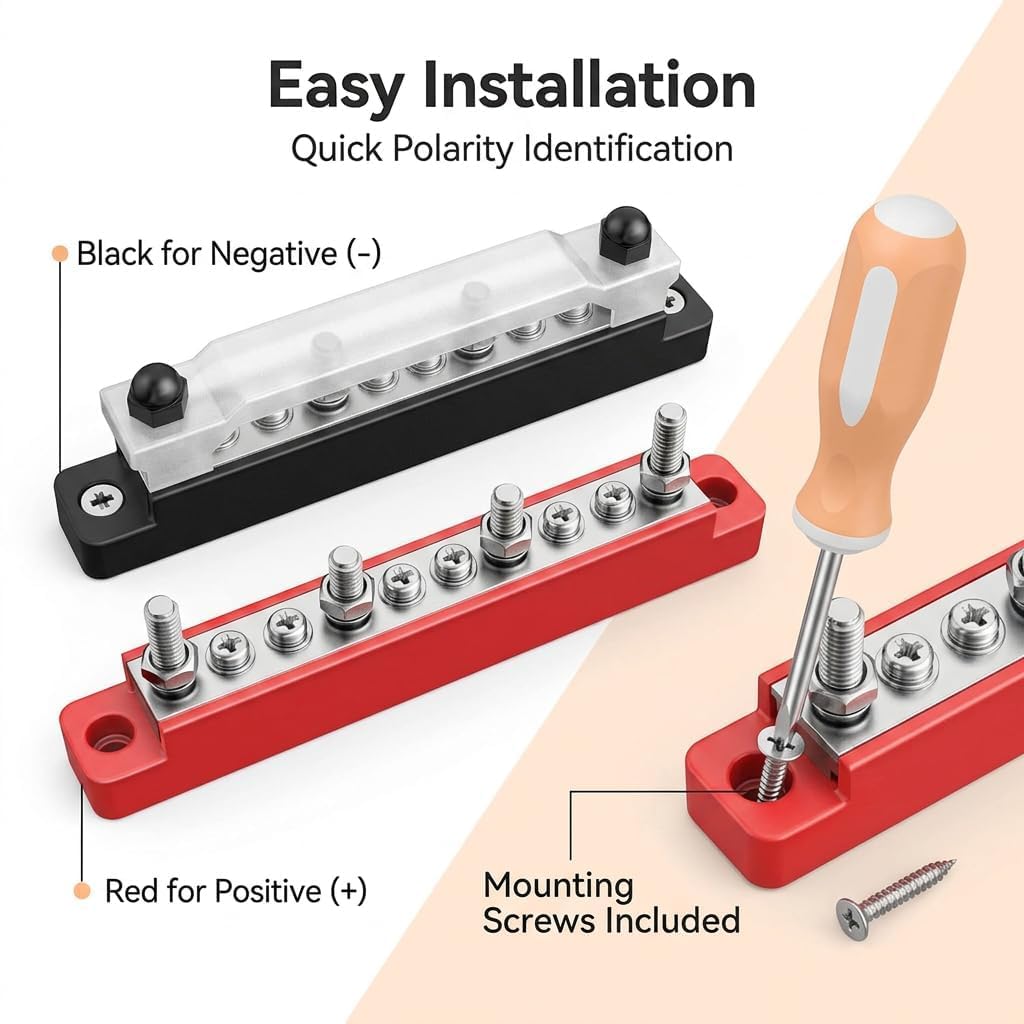 Busbar 12V-48V 150A Bloque de Distribución de Alta Corriente para Coche Barco Caravana
