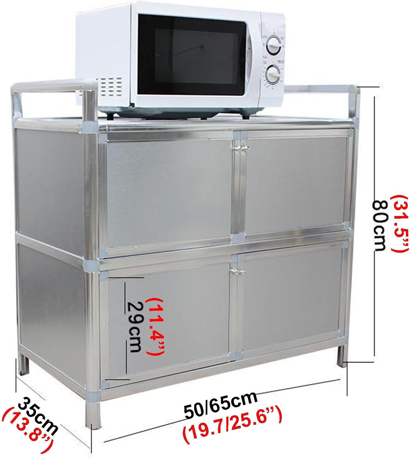 4-Door Workbench Double-Layer Storage Cabinet Worktable Home Kitchen Workstation with Three-Sided Enclosure for Restaurant Hotel and Factory Prep Areas Easy Installation(50x35x80cm)