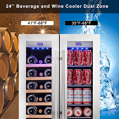 Image of Cobalance 24 Inch Dual Zone Wine and Beer Refrigerator-72 Cans and 20 Bottles Cooler, & Single Bottle Wine Chiller,Built-in or Freestanding Fridge for Beer, Soda, Drinks, Home, Bar