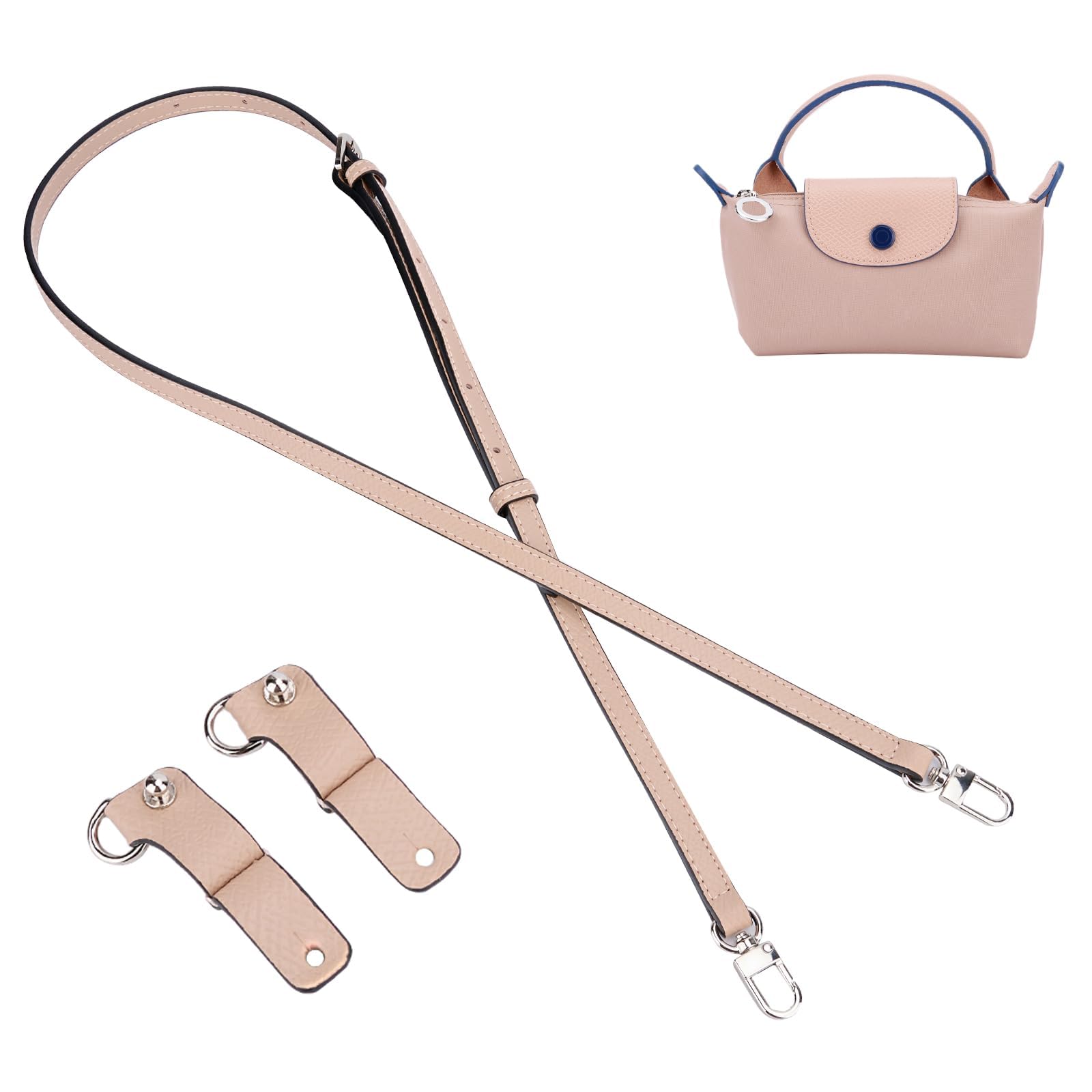 Gastinsave Purse Straps Replacement, Leather Handbag Crossbody Shoulder Strap Adjustable for Longchamp Bag Women (Pink White)