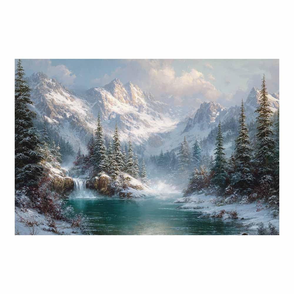 HOQIU Vintage wall art Snowys Mountain Lake decorative painting, wall art, for Living Room Bathroom Bedroom Kitchen Decoration.(Multicolor)-40x60cm Unframed