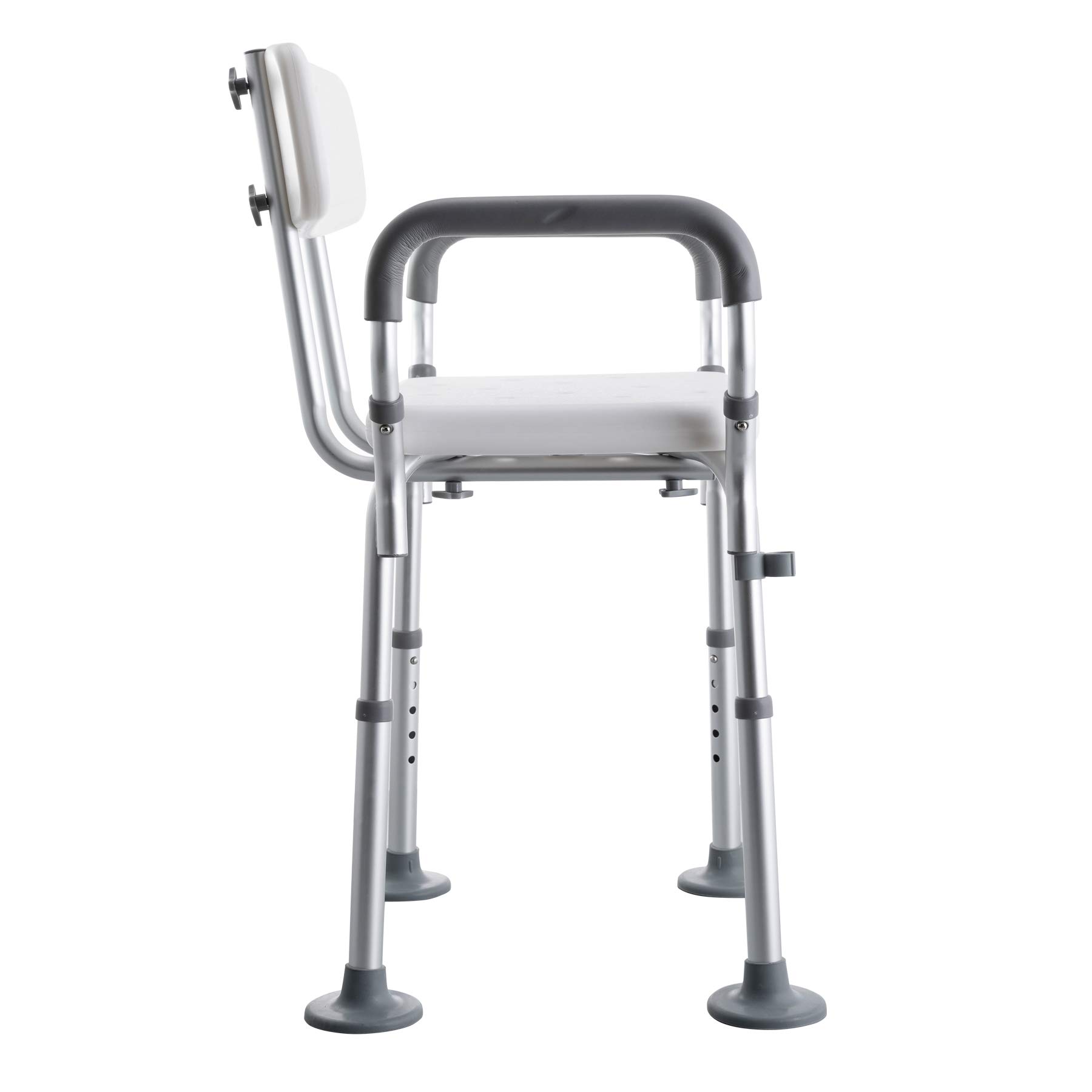 CO-Z Sgabello per Doccia Portatile Sedile da Bagno in Alluminio con Schienale e Braccioli Panca da Doccia Regolabile da 5 Altezza Sedia con Telaio Largo Piedini in Gomma Antiscivolo
