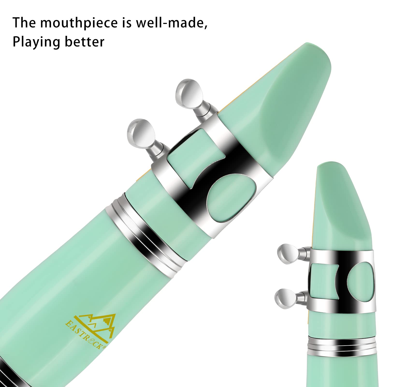 EASTROCK Bb Flat Clarinet - Nickel Keys, Green, Beginner Student Clarinet with 2 Barrels, Hard Case and Cleaning Kit