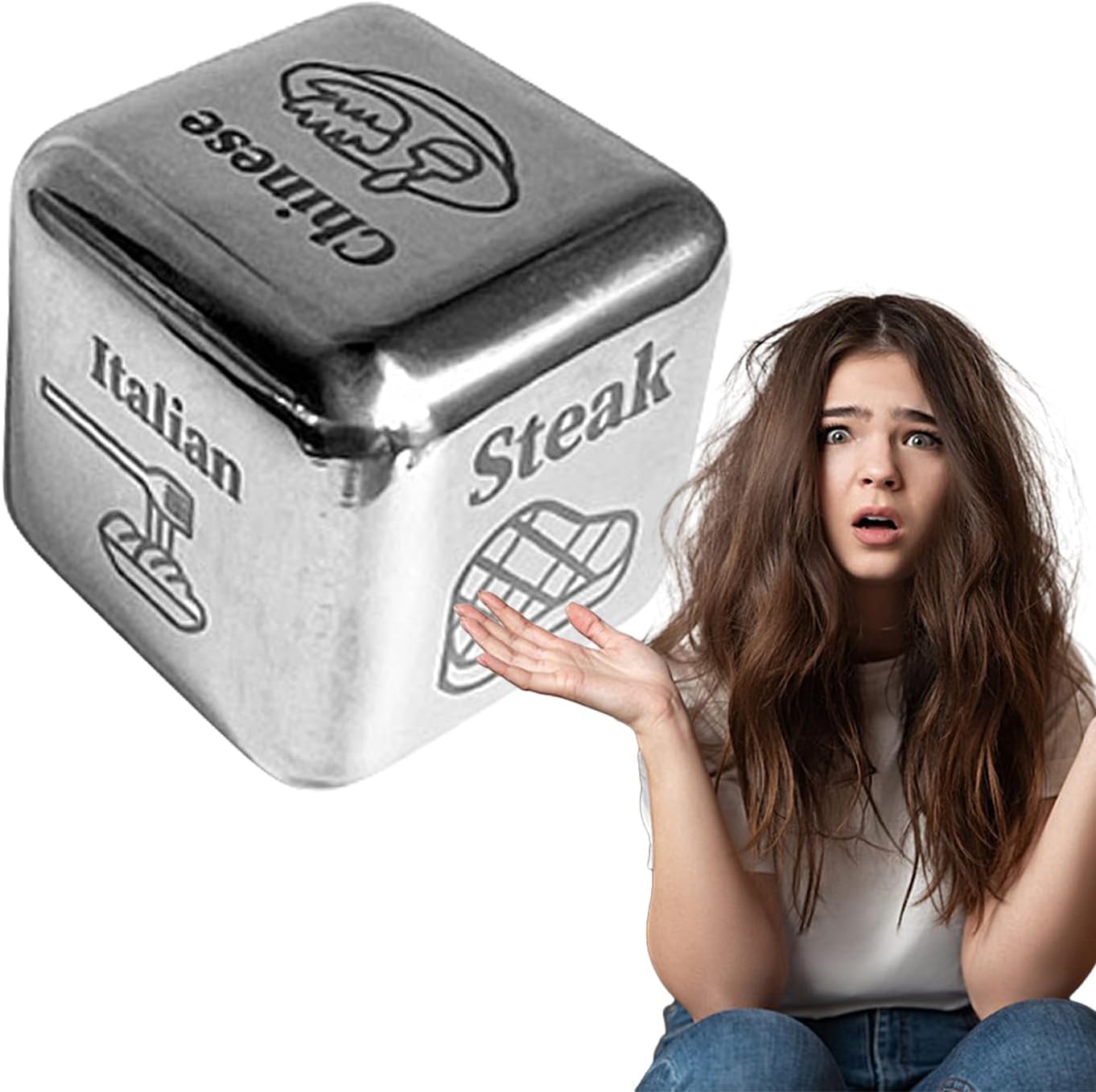 NEECSFood Dice Game - Printed Stainless Steel Dice for Food | Compact Dinner Dice Rustproof for Family Gathering, Friends Dinner, Camping, Party, Class Games
