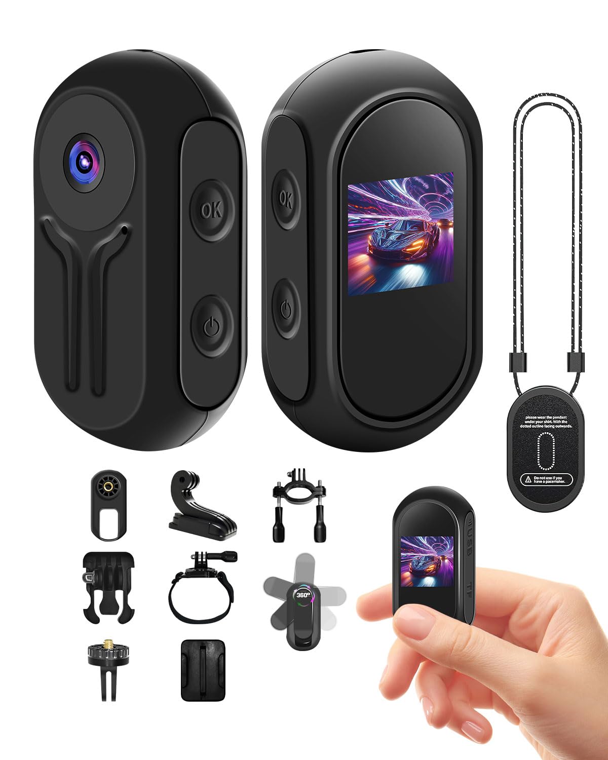 Action Cam 1080P, Body Cam con Schermo da 0,85 Pollici, Action Cam Moto con Grandangolo 120°, Videocamera Magnetica, Telecamera Sportiva per Casco, Multifunzione Fotocamera, POV Camera