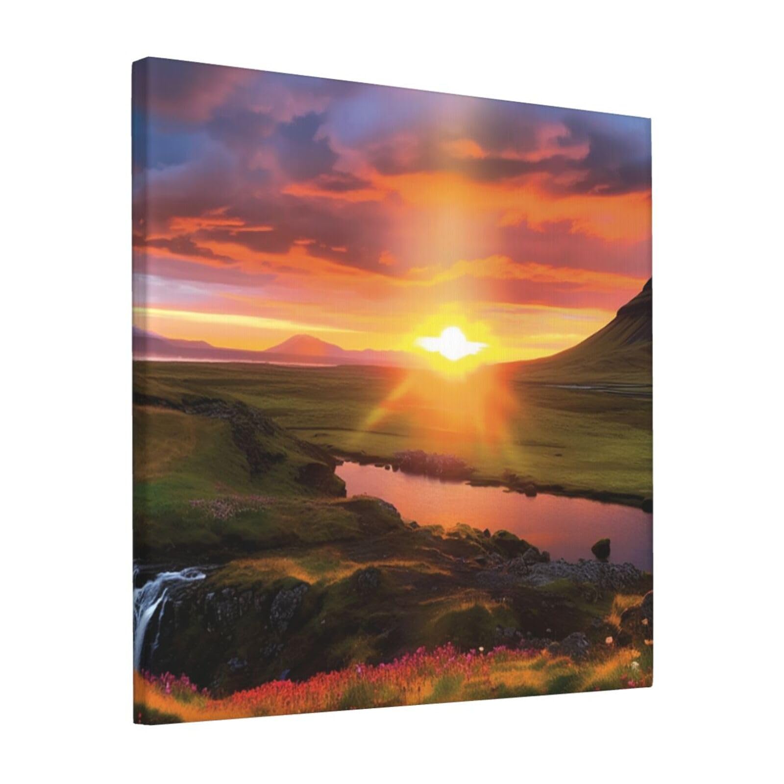 FodPand Iceland Sunset Canvas Wall Art for Living Room Wall Decor 12"x12" Modern Artwork Painting Pictures Hanging Canvas Prints Aesthetic Wall Art for Bedroom Bathroom Office Wallart Decor