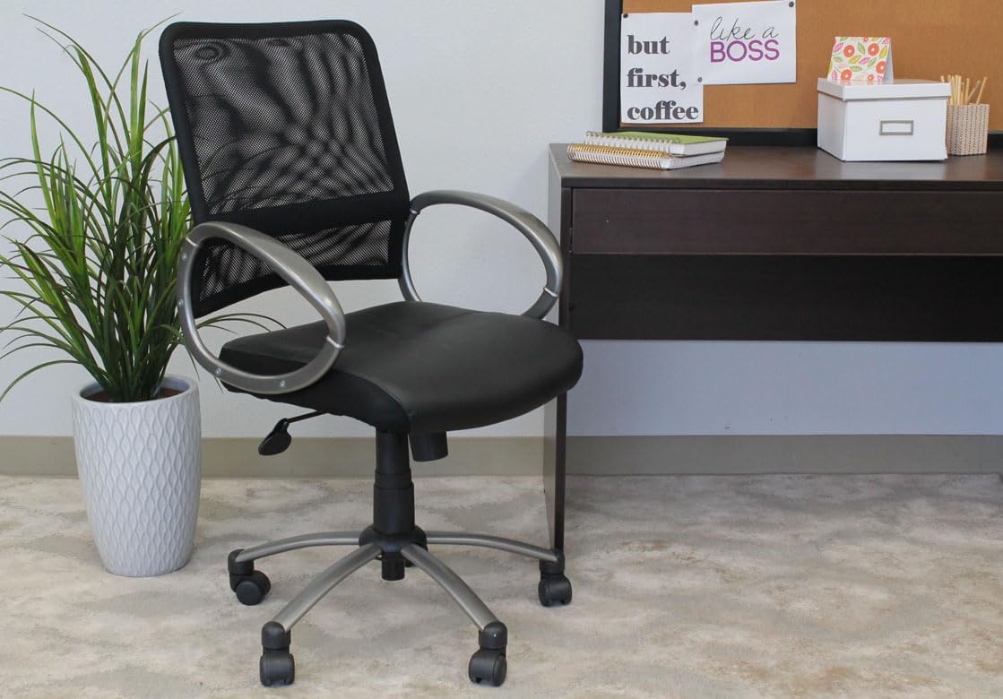 Boss Office Products Mesh Back Task Chair with Pewter Finish in Black, mid-Back (B6406) image 3