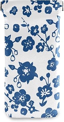 susiyo Porcelain Floral Blue and White Glasses Case Portable Microfiber PU Leather Soft Sunglasses Bag Eyeglasses Pouch Holder Squeeze Top for Women Men