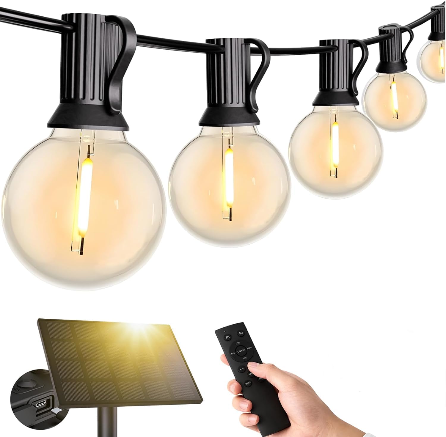 Dotrvmp Solar Festoon Lights Outdoor with Remote, 50FT Solar String Lights-Dimmable, Timer, 3 Modes, Auto On/Off, IP65 Waterproof Garden Lighting, 8-12H Warm White for Garden Patio Wedding