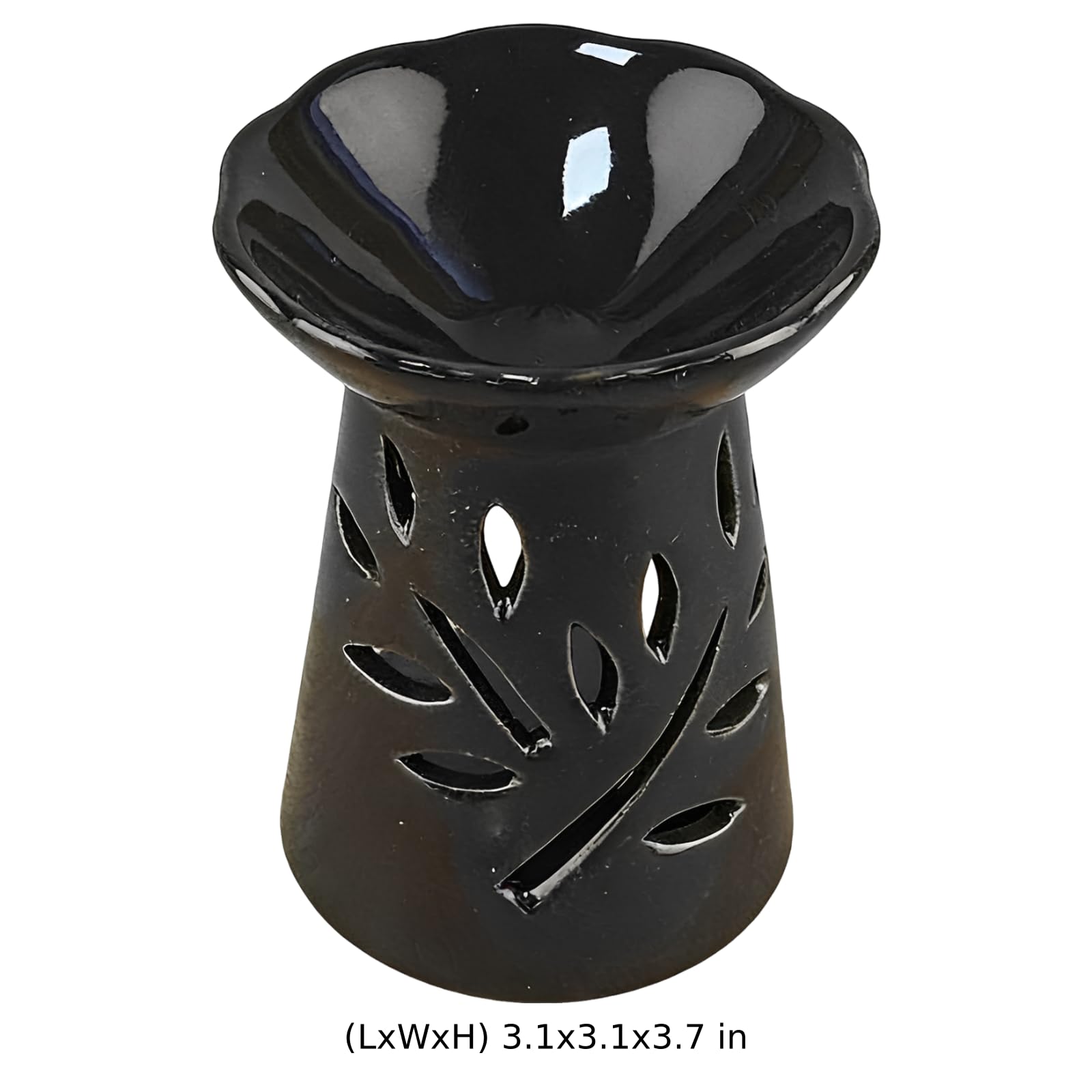 Keramik-Ölbrenner, schwarzer Wachs-Schmelzbrenner mit floralen Ausschnitten, Duftdiffusor für ätherische Öle, romantischer Kerzenhalter für Zuhause, Spa, Büro, Meditation, 8 x 8 x 9,5 cm