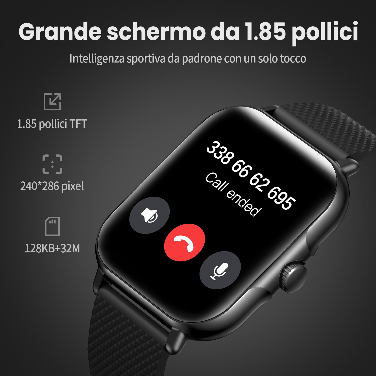 zaisia Smartwatch Uomo Donna, 1,85'' Orologio Fitness con Sonno Cardiofrequenzimetro, Smart Watch con Funzione di Notifica dei Messaggi e Chiamata, IP68 Impermeabile Tracker Fitness per Android iOS
