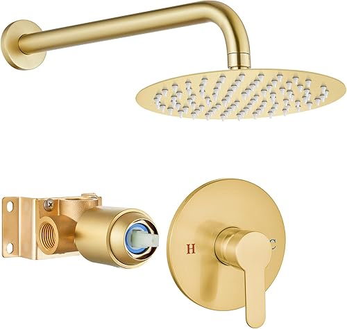 Airuida Juego de grifo de ducha cabezal de ducha de níquel cepillado de 8 pulgadas con válvula de ducha de una sola función válvula de rosca hembra