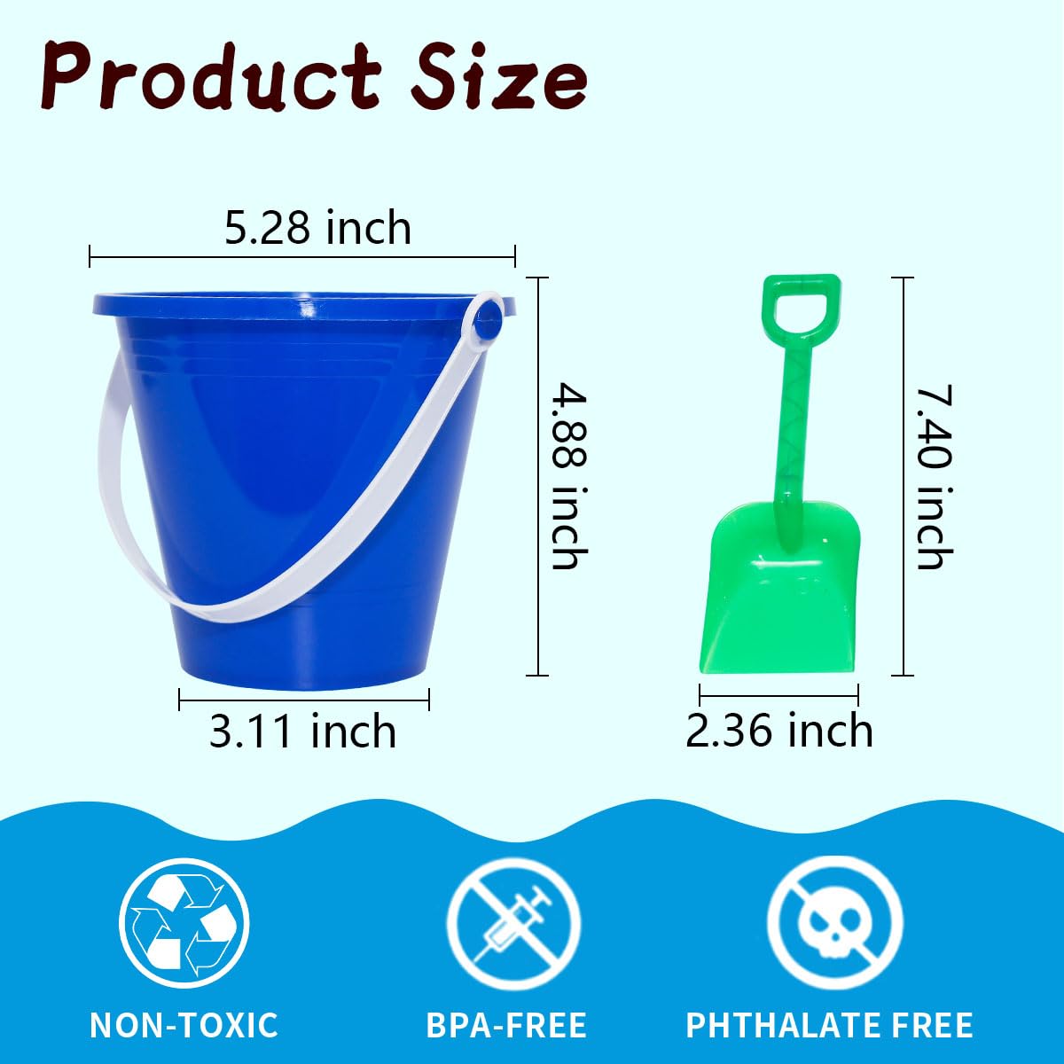 Holady 5.28'' Inch Sand Beach Buckets Pail with Shovels,Sand Bucket Water Pail for Beach Fun Great Summer Party Accessory(24 Bucket+24 Shovels)