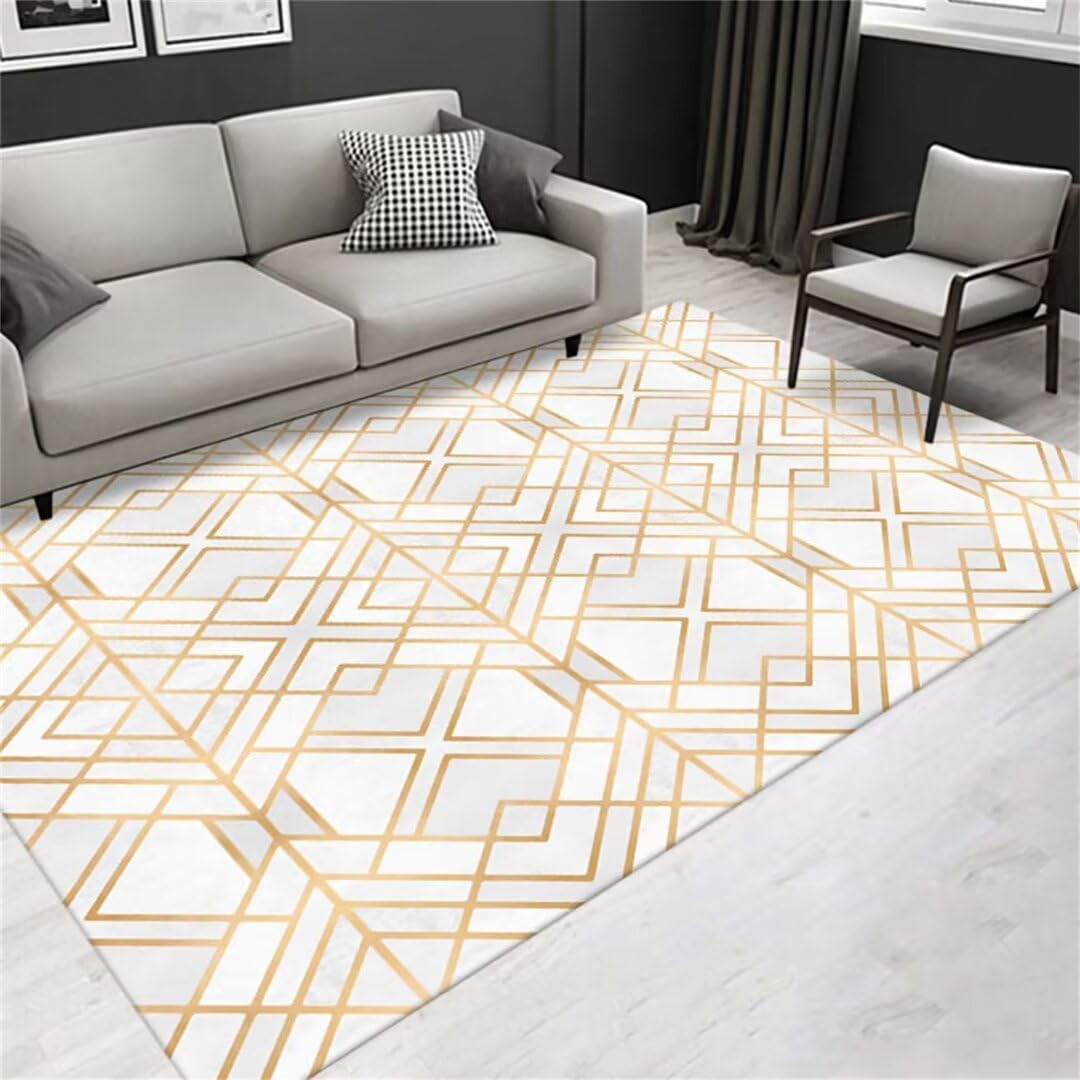 Tapis chambre ado et salon au motif losange géométrique jaune pour créer un coin cosy