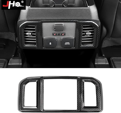 JHO Cubierta de superposición de marco de ventilación de aire acondicionado trasero de automóvil, estilo de fibra de carbono ABS para Ford F150