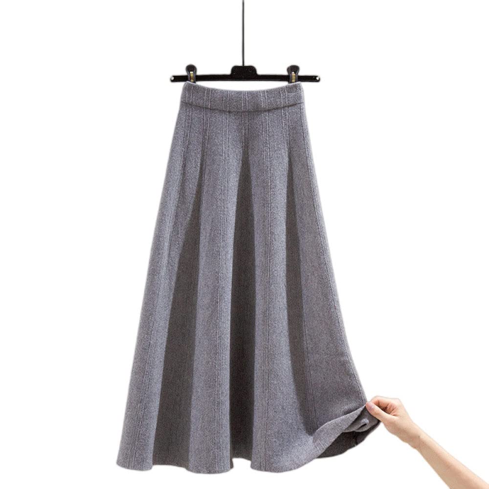 Röcke Für Damen,Damen Midirock Grau Elastischer Hoher Bund Gestrickter Faltenrock Herbst A-Linie Swing Geraffte Knielänge Elegante Lange Röcke Für Mädchen Damen,L