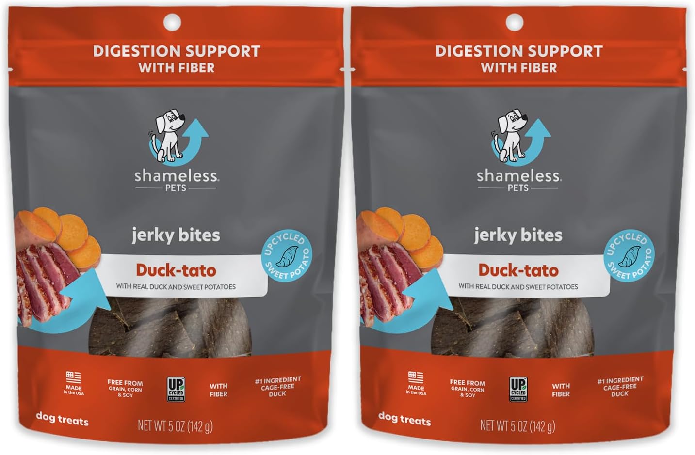 Shameless Pets Dog Jerky Treats - Duck Jerky for Dogs Made with Upcycled Ingredients & Zero Artificial Flavors, Supports Healthy Digestion - Duck-Tato, Pack of 2