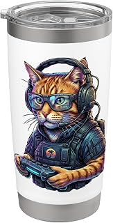Funny Tactical Gamer Orange Cat Headset Glasses Gaming Stainless Steel Insulated Tumbler
