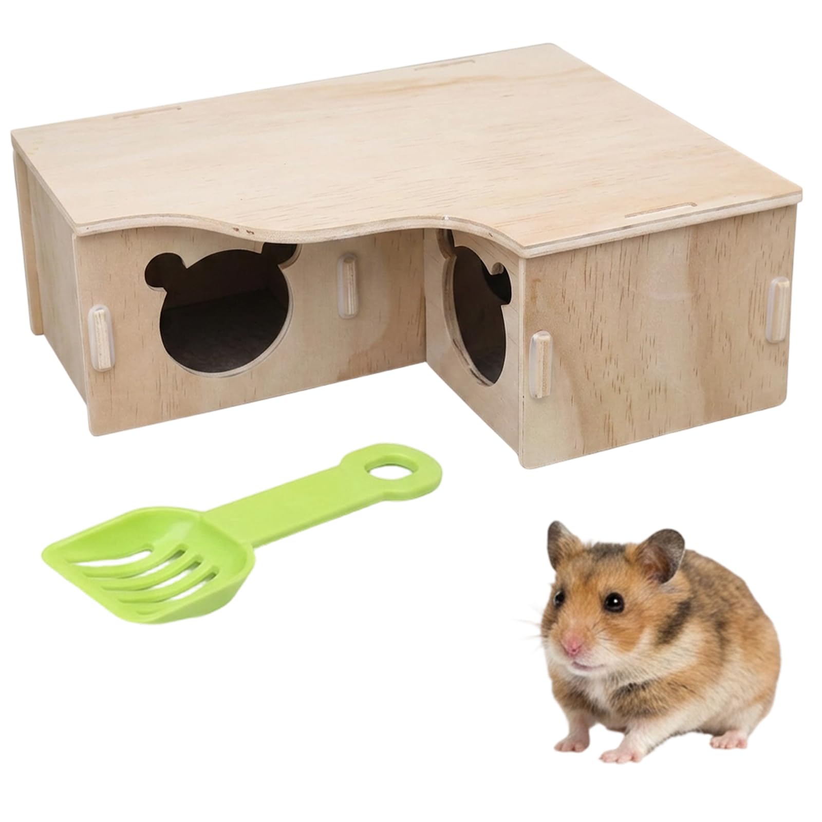 IAndhy Hamster House, Multi Chamber Hamster Hideout with Platform and Scoop, Secure Small Pet Shelter for Cage Enrichment and Easy Maintenance, Durable Hamster Hide Accessory