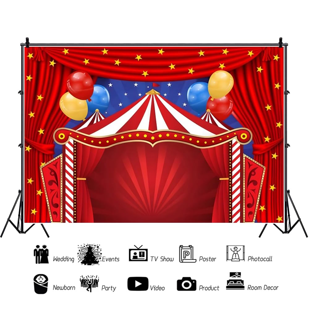 3,5x2,5m Sfondo a tema circo e carnevale Tenda rossa stelle festa di compleanno sfondo fotografico Sfondo per festa a tema tenda del circo Decorazioni per la tavola della torta