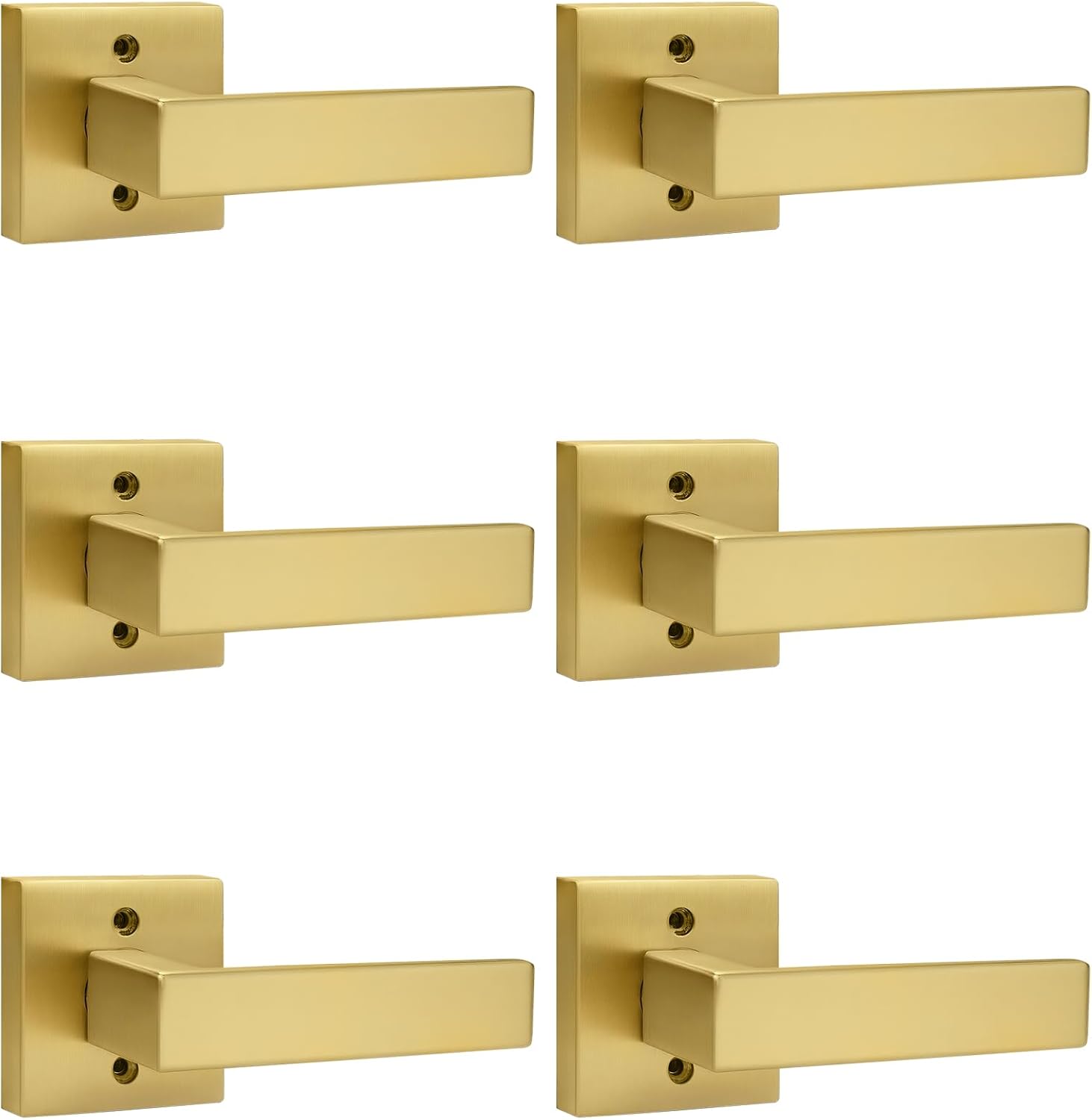 Probrico Brushed Gold Dummy Door Handle Interior Door Levers Square Single Non-Turning Satin Brass Door Handles Hardware for French Door, 6 Pack
